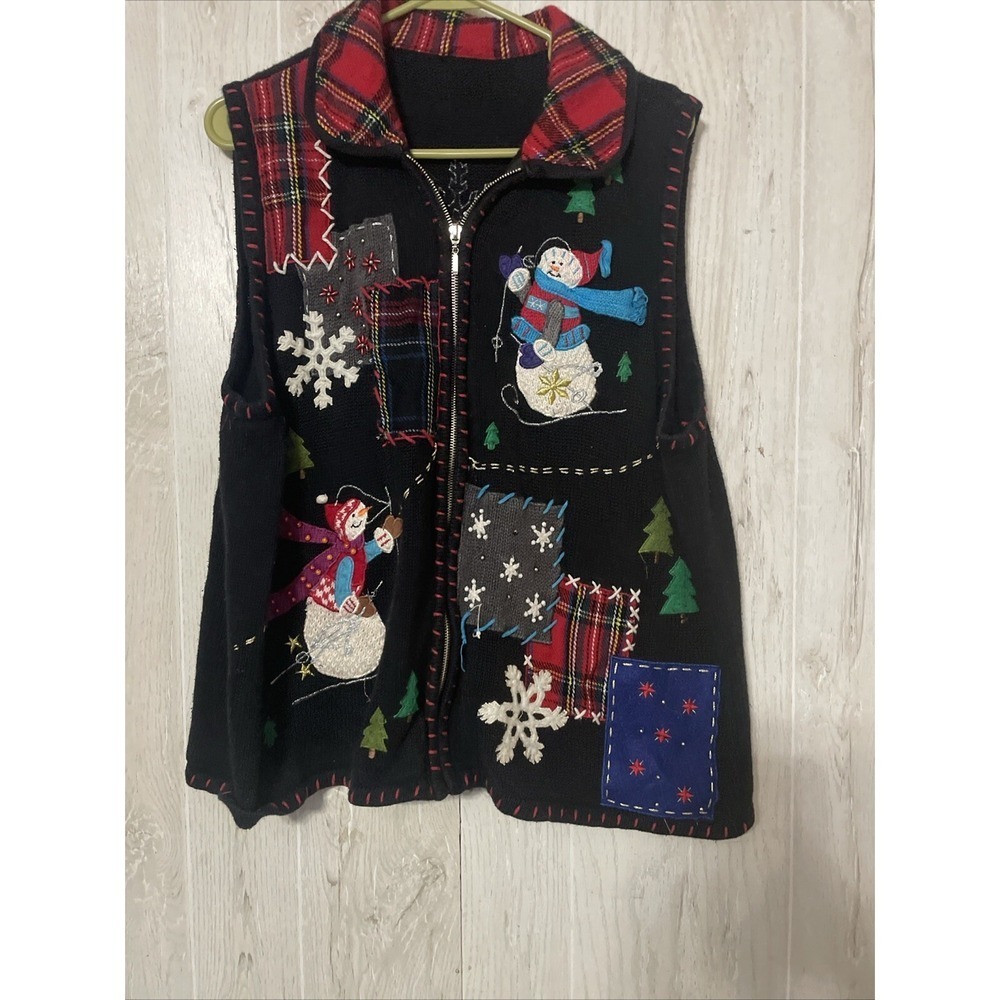Snowman Appliques Beaded Vest L Designer‎ Original Studio Christmas Ugly Sweater